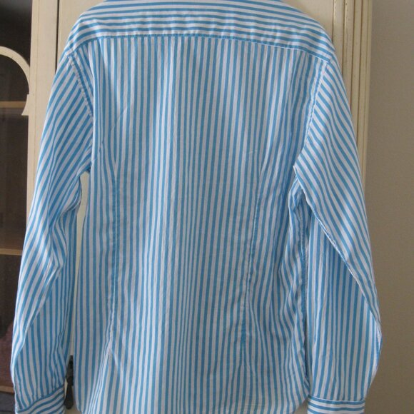 Alessandro Gherardeschi Blue White Striped Shirt Made in Italy Unisex L - Picture 3 of 5